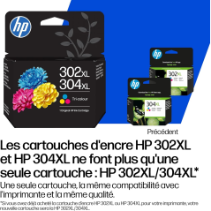 Cartouche d'encre couleur authentique HP 302XL/304XL - B7RT8AE