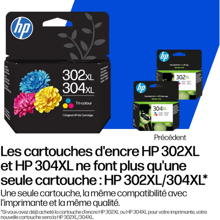 Cartouche d'encre couleur authentique HP 302XL/304XL - B7RT8AE