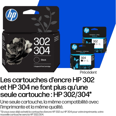 Cartouche d'encre noire HP 302/304 authentique - B7RT7AE