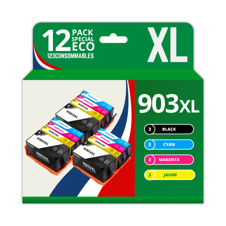 Pack 12 cartouches compatibles HP 903XL haute capacité et qualité