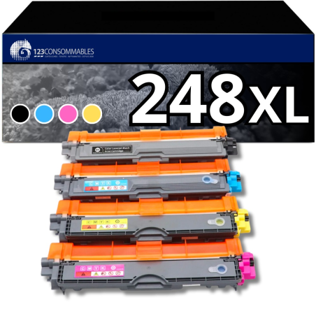 Pack de 4 toners 123CONSOMMABLES compatibles avec Brother TN248 XL