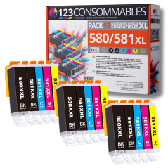 Pack 15 Cartouches compatibles CANON PGI-580 CLI-581 XL haute capacité