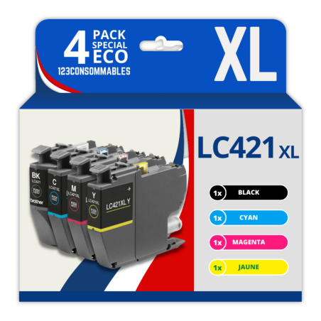Pack compatible Brother LC421 XL, 4 cartouches haute capacité