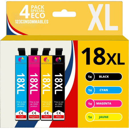 Pack 4 cartouches compatible EPSON 18XL - haute capacité couleur