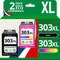 Pack compatible avec HP 303 XL (T6N04AE/T6N03AE) noir et couleur XL
