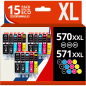 Pack 15 cartouches compatibles CANON PGI-570 XL/CLI-571 XL