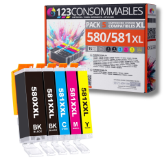 Pack 5 Cartouches compatibles CANON PGI-580 CLI-581 XL haute capacité