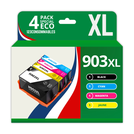 Pack 4 cartouches compatibles HP 903XL haute capacité couleur