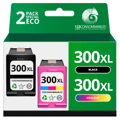 Pack compatible 2 cartouches HP 300 XL noir et couleur longue durée