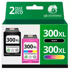 Pack compatible 2 cartouches HP 300 XL noir et couleur
