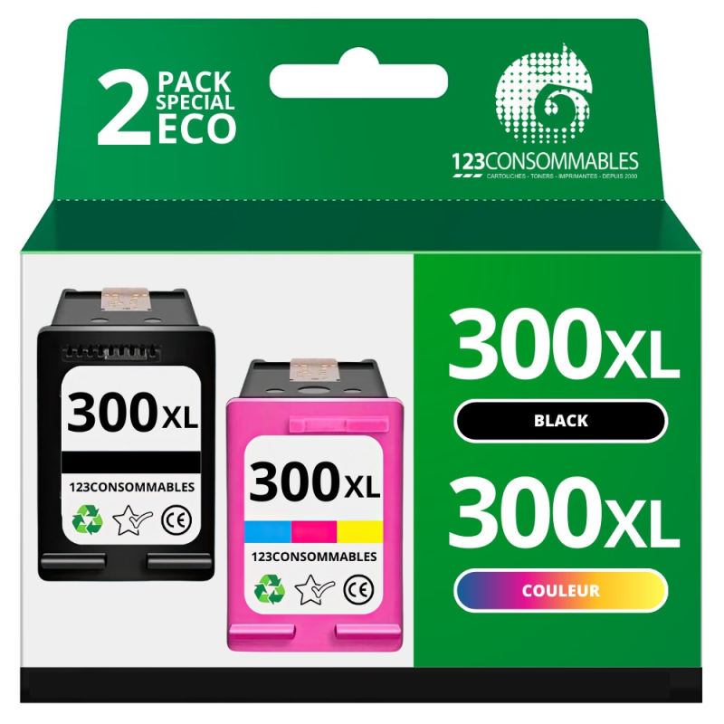 Pack compatible 2 cartouches HP 300 XL noir et couleur