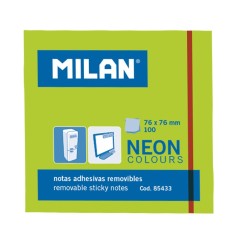 ✅ Bloc Milan de 100 Notes Autocollantes - Amovibles - 76mm x 76mm - Couleur Vert Fluo couleur vert en stock