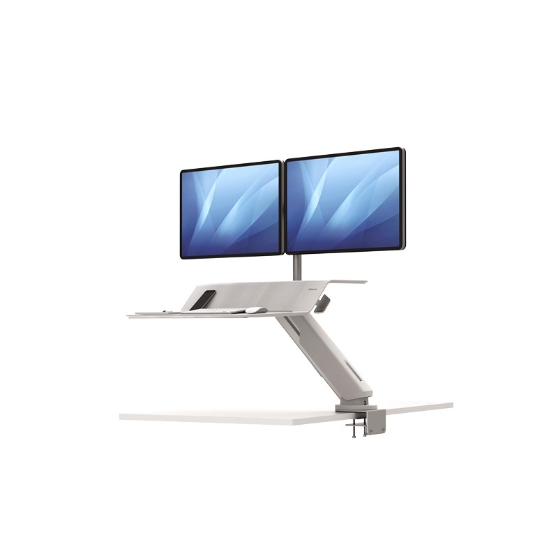 Fellowes Poste de travail double assis-debout Lotus RT - Grande surface - Comprend un bras pour écran - Dessus en bois robuste
