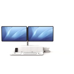 Fellowes Poste de travail double assis-debout Lotus RT - Grande surface - Comprend un bras pour écran - Dessus en bois robuste