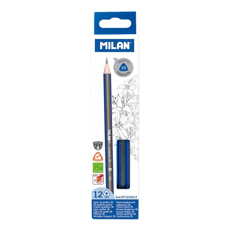 Crayons graphite triangulaires Milan 2B 2,4 mm - Lot de 12