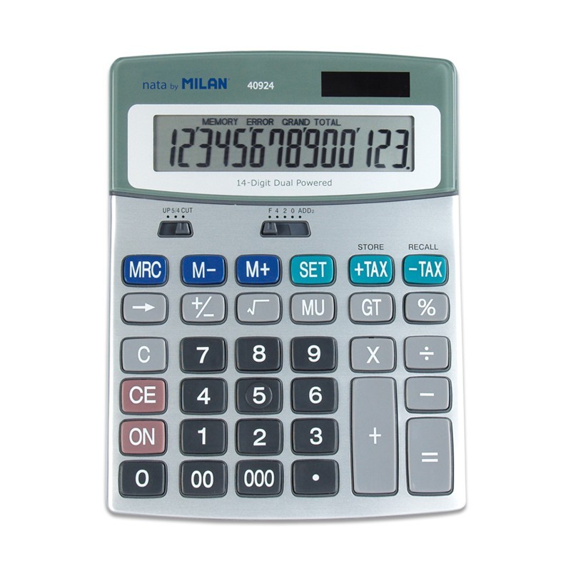 Calculatrice Milan 14 chiffres grise fonction fiscale mémoire