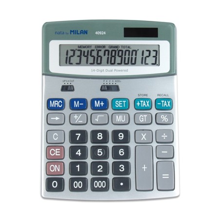 Calculatrice Milan 14 chiffres grise fonction fiscale mémoire