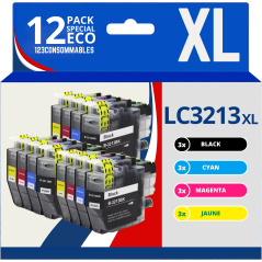 Pack compatible BROTHER LC-3213 XL 12 cartouches haute capacité