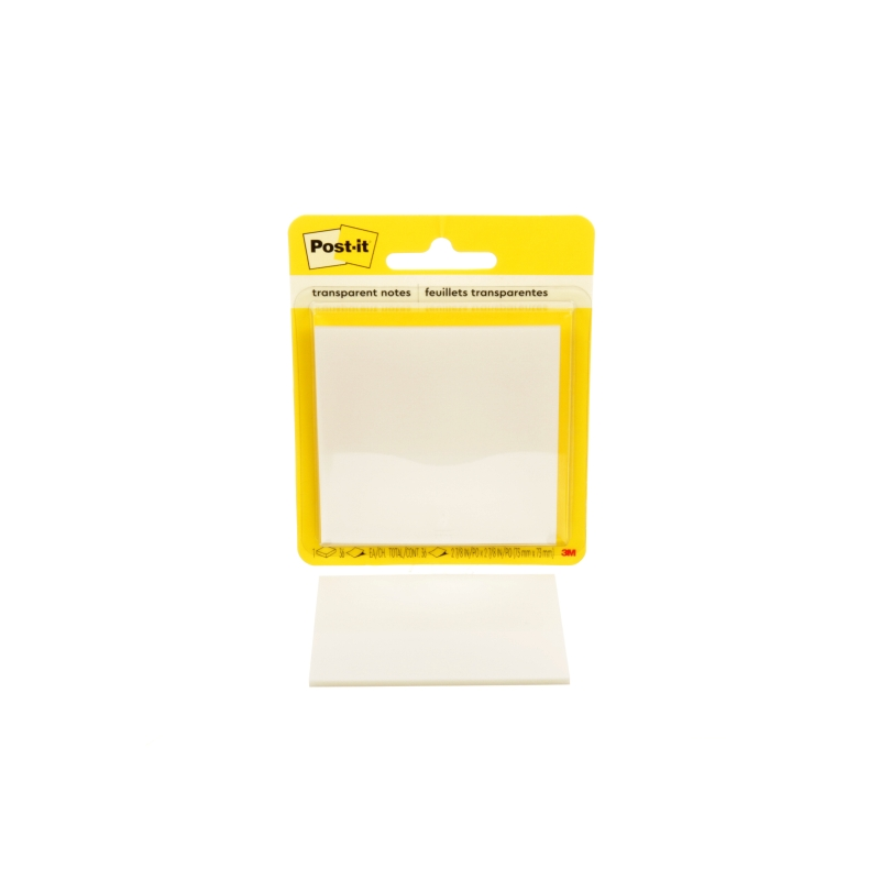 Bloc de 36 notes Post-It transparentes - Forme carrée - 73 x 73 mm - Couleur transparente