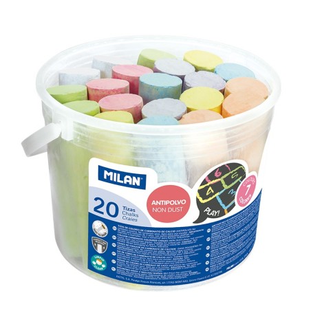 ✅ Milan Pack de 20 Maxi Craies - Rondes - Antipoussière - Ne Contiennent ni Caséine ni Plâtre - Couleurs Asso en stock