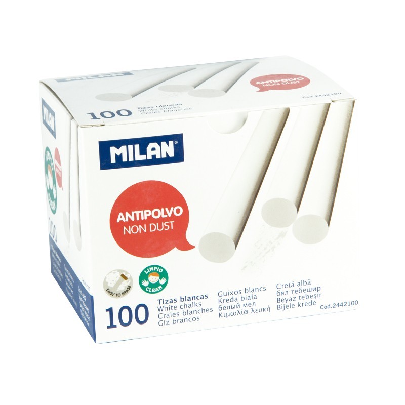 Lot de 100 Craies Milan - Rondes - Antipoussière - Ne Contiennent ni Caséine ni Plâtre - Couleur Blanc Lot de 100 Craies Milan - Rondes - Antipoussière - Ne Contiennent ni Caséine ni Plâtre - Couleur Blanc