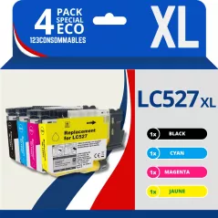 Pack compatible Brother LC527XL, 4 cartouches (remplace LC-527 / LC-257XL)