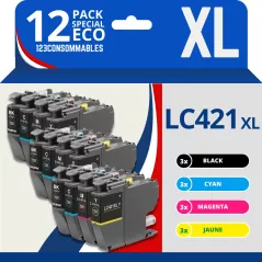 Pack compatible Brother LC421 XL, 12 cartouches