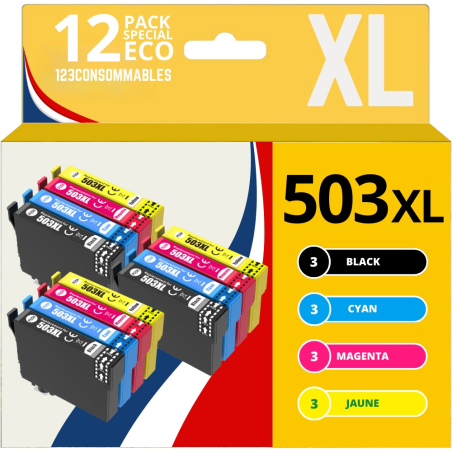 Pack compatible avec EPSON 503 XL, 12 cartouches haute capacité