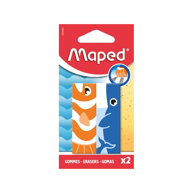 Maped Gomme Animaux Lot de 2 Forme Rectangulaire Couleurs Assorties
