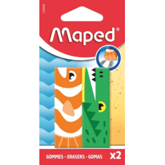 Maped Gomme Animaux Lot de 2 Forme Rectangulaire Couleurs Assorties