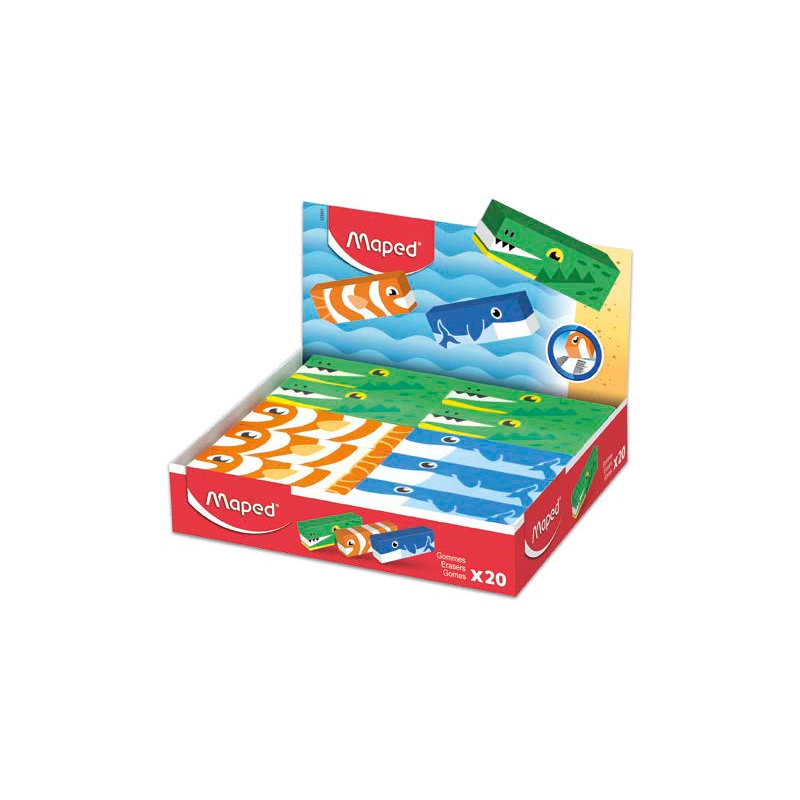 Maped Gomme Animaux x20 Forme Rectangulaire Couleurs Assorties