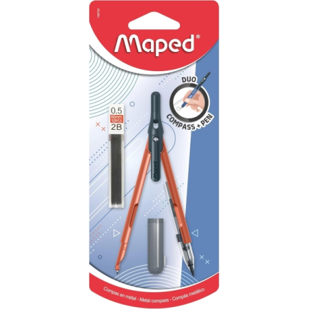 Pack de compas Maped Duo+Pen avec mines assorties