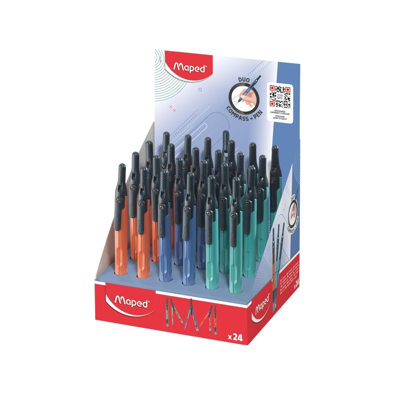 Compas Maped Duo+Pen avec clip de poche assorti x24