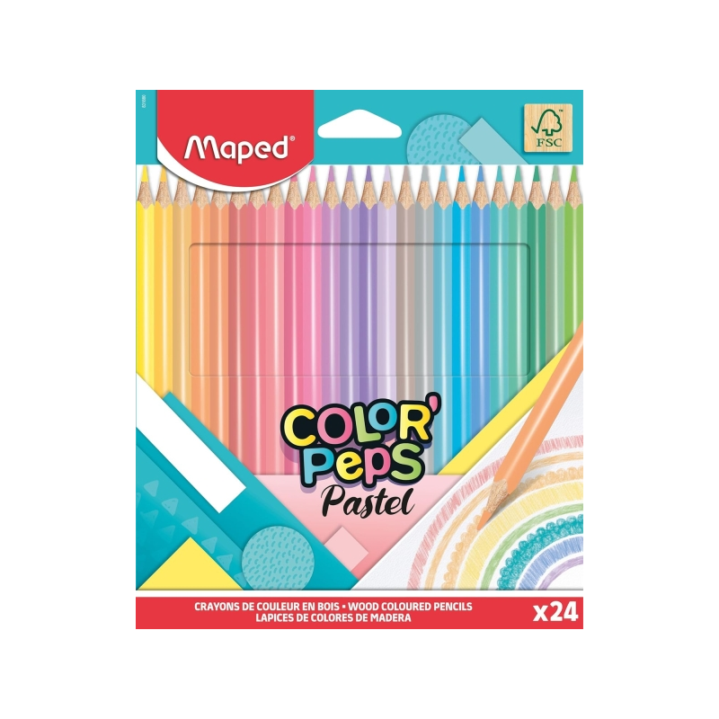 Maped Color’Peps Pastel 24 crayons de couleur triangulaires