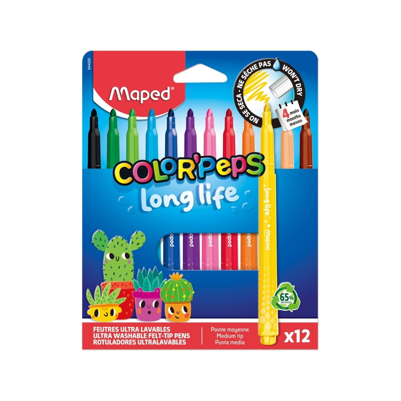 Maped Color'Peps Longlife 12 feutres pointe moyenne lavables Maped Color'Peps Longlife 12 feutres pointe moyenne lavables