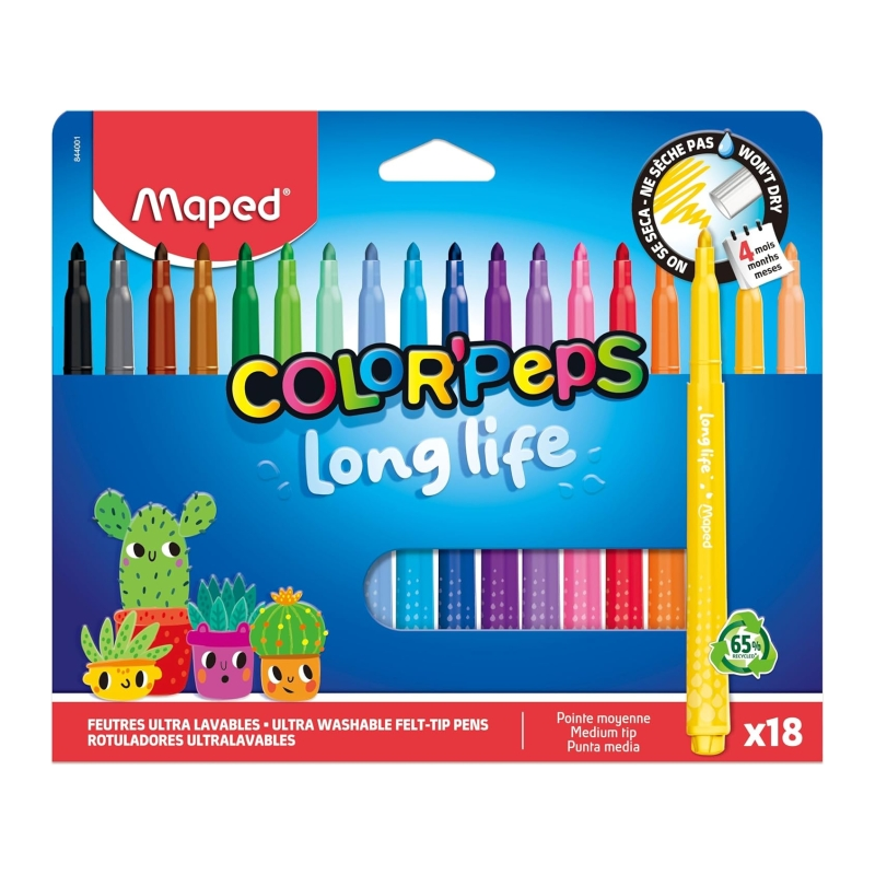 Maped Color'Peps Longlife 18 feutres à pointe moyenne lavables