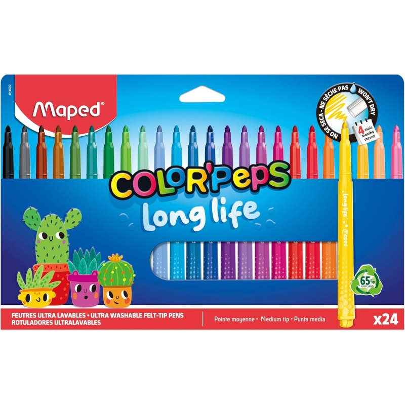 Maped Color'Peps Longlife 24 feutres à pointe moyenne lavables Maped Color'Peps Longlife 24 feutres à pointe moyenne lavables