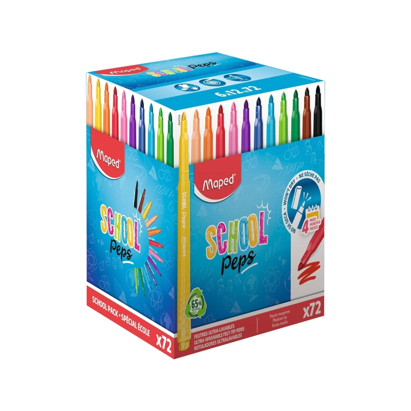 Maped Color'Peps Longlife 72 feutres à pointe moyenne, lavables Maped Color'Peps Longlife 72 feutres à pointe moyenne, lavables