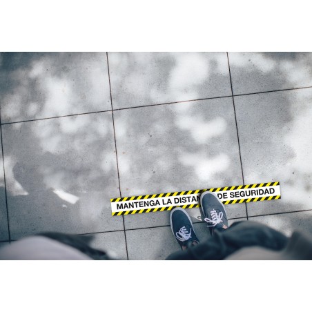 Apli Bande Adhésive de Signalisation "Keep Safe Distance" - 1000x100mm - Film PVC 100 Microns avec Vernis Mat Protecteur