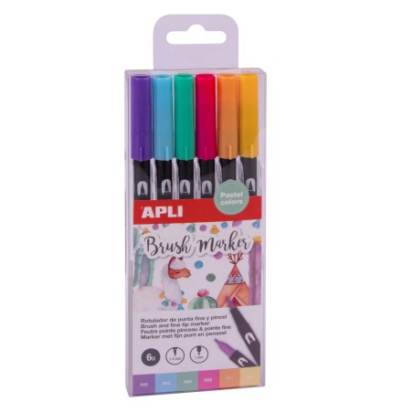 ✅ Marqueurs Apli Double Ended Aquarelle - 1-4mm et 1mm - Tons Pastel - Encre à Base d'Eau - Miscible - Pack 6 C en stock