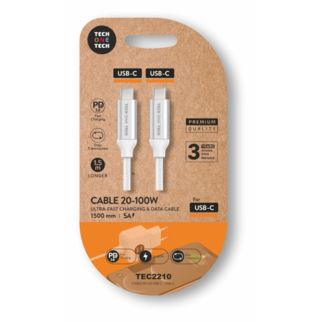 Câble USB-C tressé blanc 1 m
