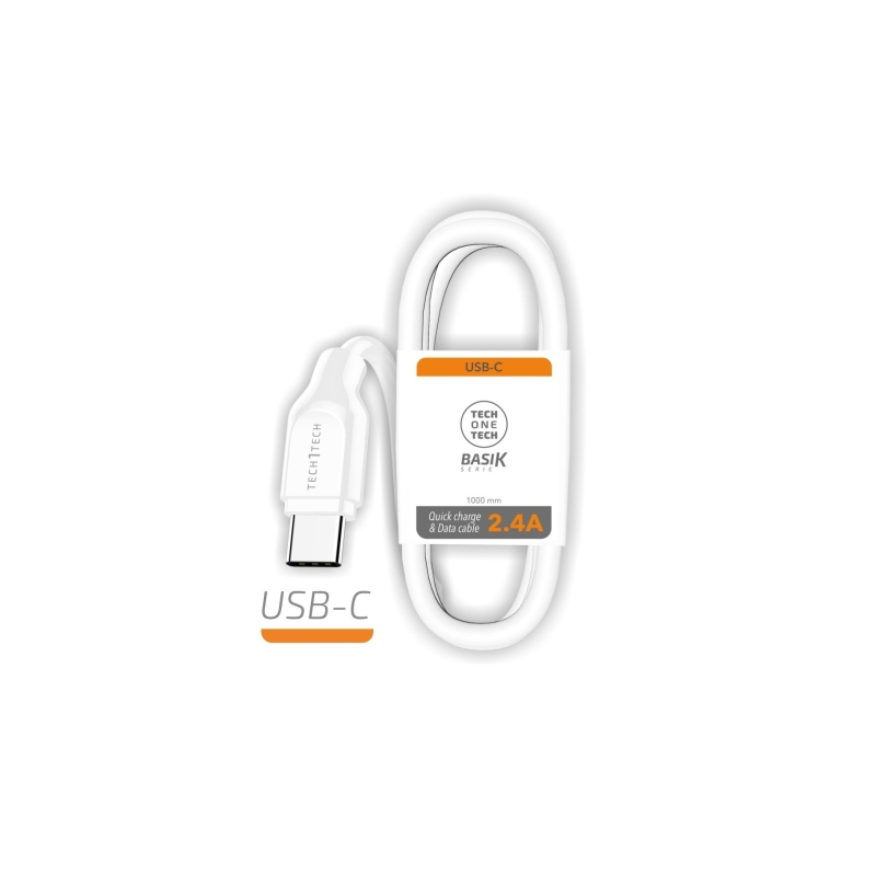 TechOneTech Câble USB-A vers USB-C 1 m Nylon blanc TechOneTech Câble USB-A vers USB-C 1 m Nylon blanc