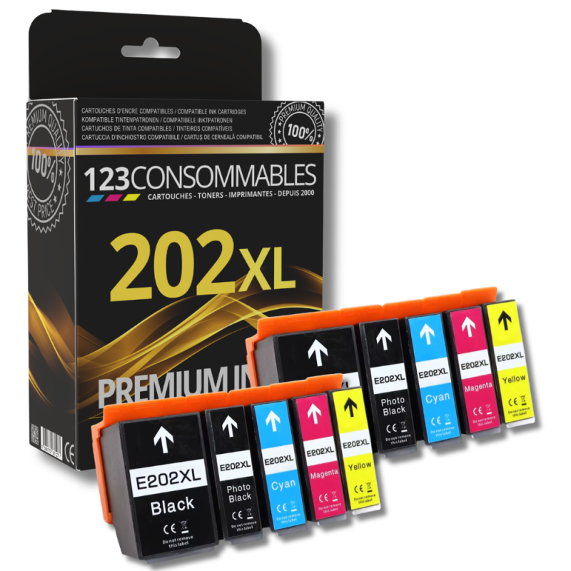 Pack 123CONSOMMABLES compatible EPSON 202XL, 10 cartouches Pack 123CONSOMMABLES compatible EPSON 202XL, 10 cartouches