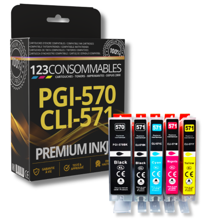 Pack 123CONSOMMABLES compatible CANON PGI-570 XL/CLI-571 XL, 5 cartouches XL