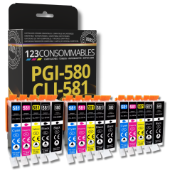 Pack 123CONSOMMABLES compatible CANON PGI-580 CLI-581 XL, 15 Cartouches XL