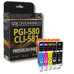 Pack 123CONSOMMABLES compatible CANON PGI-580 CLI-581 XL, 5 Cartouches XL