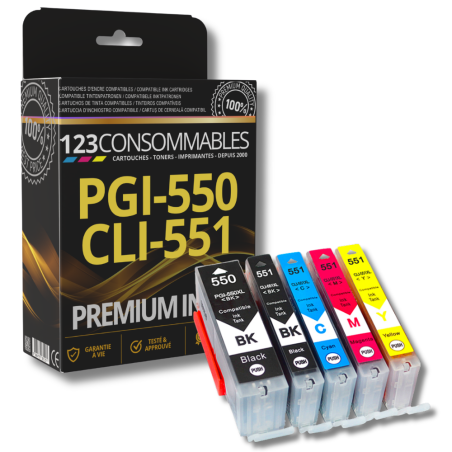 Pack 123CONSOMMABLES compatible CANON PGI550/CLI551 XL, 5 cartouches XL