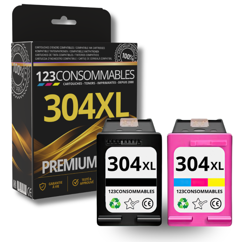 Pack 123CONSOMMABLES compatible HP 304 XL noir et couleur