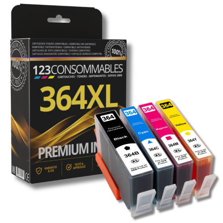 Pack 123CONSOMMABLES compatible HP 364 XL, 4 cartouches XL couleur