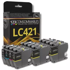 Pack 123CONSOMMABLES compatible Brother LC421 XL, 12 cartouches